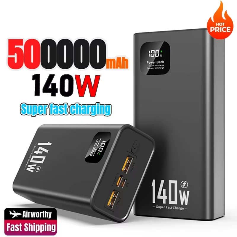 140W 500000mAh High Capacity Power Bank PD 22.5W Super Fast Charging Portable Battery Charger for iPhone 12-17 Samsung