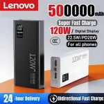 Lenovo 500000mAh 120W Power Bank High Capacity Fast Charging Powerbank Portable Battery Charger For iPhone Samsung Xiaomi Hot