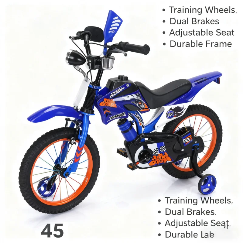 Blue Off-Road Motorcycle Bicycle Pedal Bike for Boys And Girls 12/16 Inch Children's Basic Model Foreign Trade
