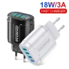 48W Fast Charging Europe EU US Plug USB Charger 4 Ports Quick Charger 3.0 USB Mobile Phone Travel Charger Universal Adapter 3A