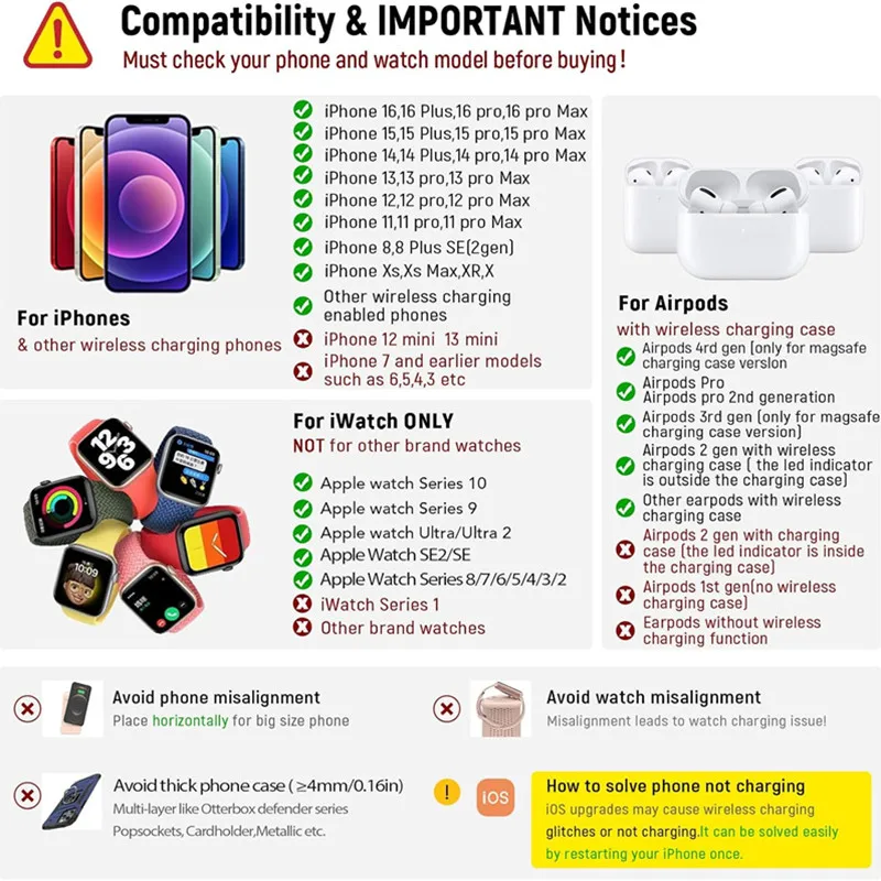 300W Foldable 3 In 1 Wireless Charger Stand Pad Desktop Fast Charging Station For iPhone 16 15 14 13 Samsung Apple Watch Airpods - Image 6