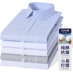 High Quality 100% Cotton Men's Shirts Long Sleeve Slim Fit Business Formal Striped Shirt Social Male Clothing Plus Size 8XL 7XL