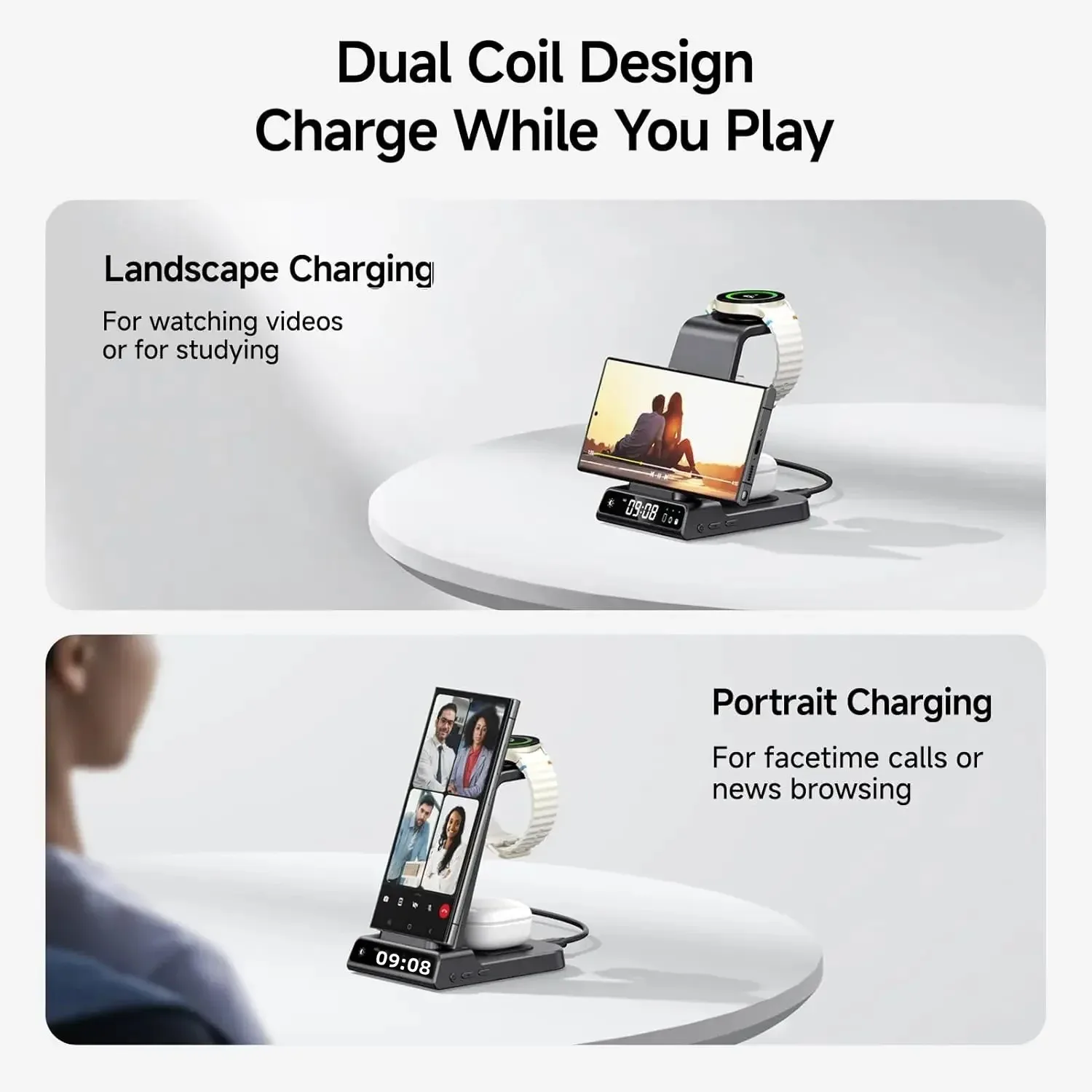 SwanScout C01 Charging Station for Samsung S25 S24 Ultra S23 Z Flip Z Fold Wireless Charger for Galaxy Watch 8 7 for Buds 3 Pro - Image 4