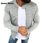 Autumn Sports Casual Men Jacket Men's Pleats Slim Stripe Fit Jacket Zipper Long Sleeve Coat Cardigan Coat