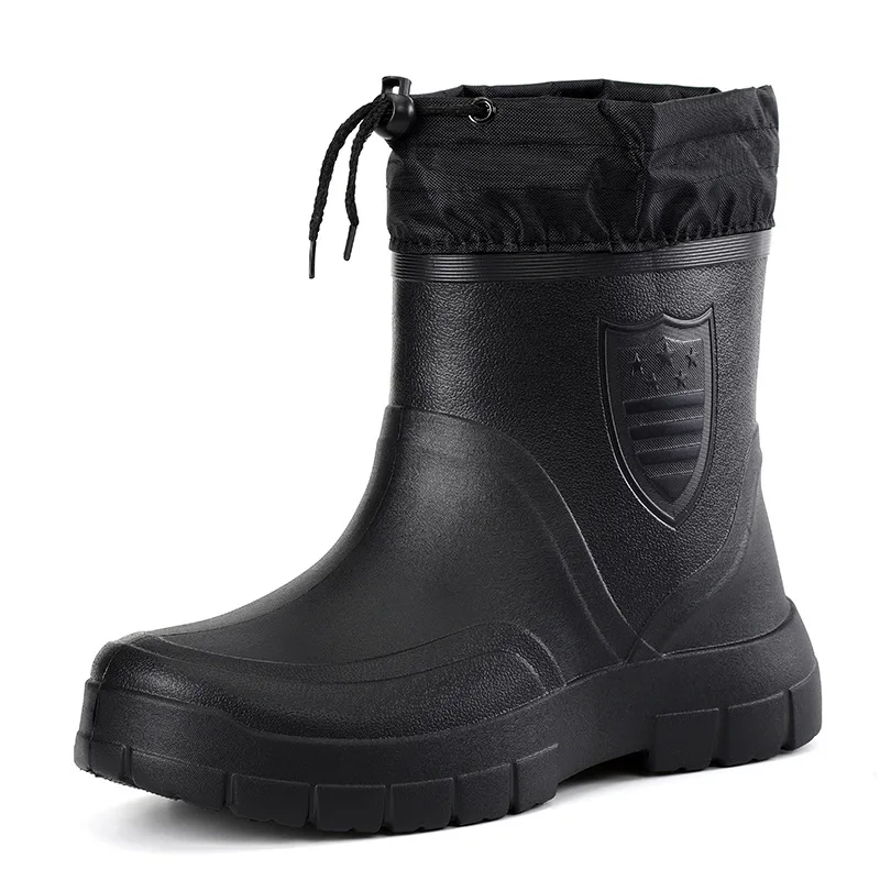 2024 Versatile Men's Rain Boots Waterproof outdoor lightweight shoe Velvet fashion short boot Casual comfort male water shoes - Image 3