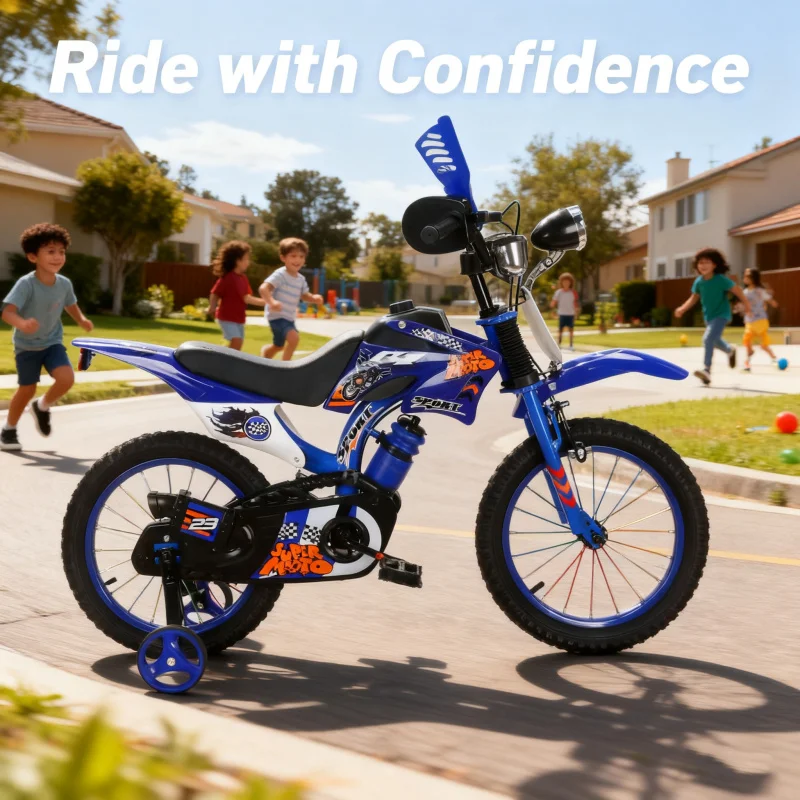 Blue Off-Road Motorcycle Bicycle Pedal Bike for Boys And Girls 12/16 Inch Children's Basic Model Foreign Trade - Image 3