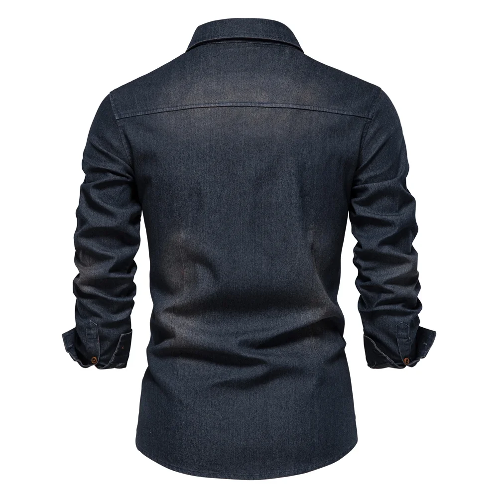 AIOPESON Brand Elastic Cotton Denim Shirt Men Long Sleeve Quality Cowboy Shirts for Men Casual Slim Fit Mens Designer Clothing - Image 3