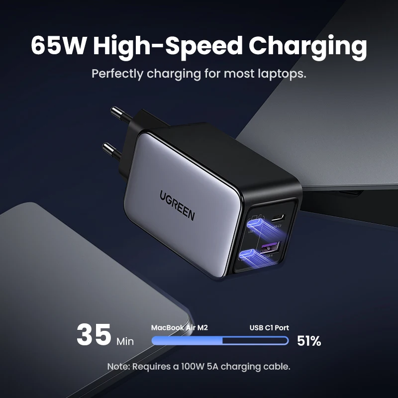 UGREEN 65W GaN Charger 4 Ports USB C Fast Charger Quick Charge 3.0 PD 3.0 For Macbook Air Laptops Tablet iPhone 17 16 15 Pro Max - Image 3