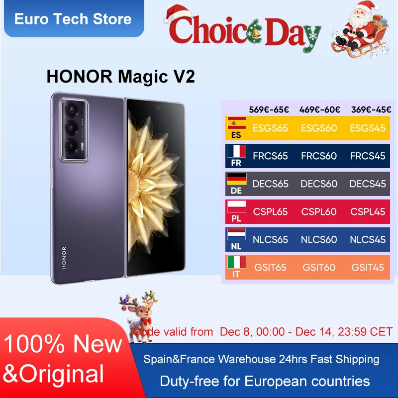 Honor Magic V2 Global Version 5G Foldable Smartphone Snapdragon 8 Gen2 LTPO OLED Display 120Hz 50MP Triple Camera Android Mobile
