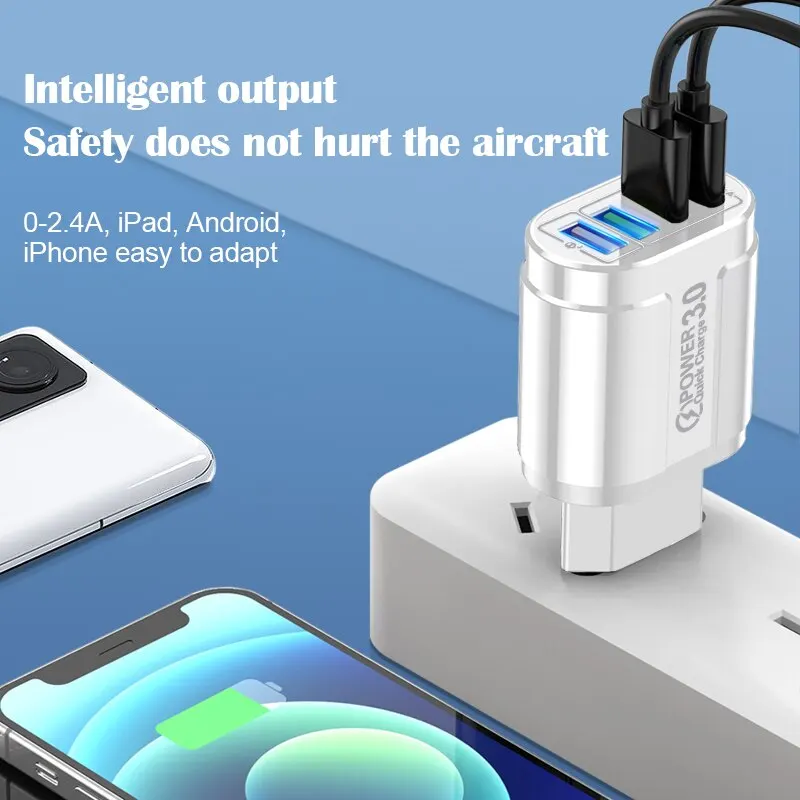 48W Fast Charging Europe EU US Plug USB Charger 4 Ports Quick Charger 3.0 USB Mobile Phone Travel Charger Universal Adapter 3A - Image 4