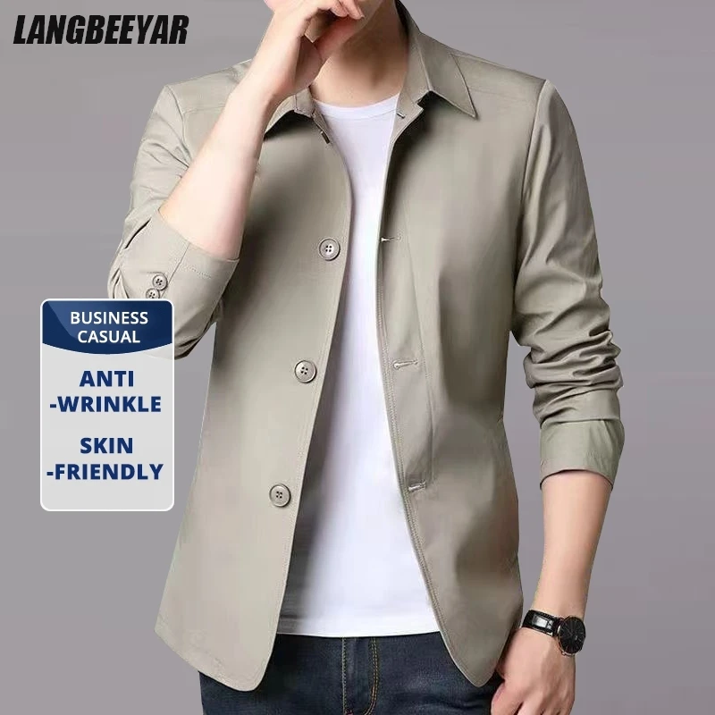 Top Quality New Men Brand Business Casual Blazer Jacket Turndown Collar Windbreaker Spring Autumn Classic Executive Coats