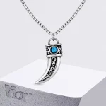 Vnox Horn Turquoise Pendant Necklace for Men, 60cm Box Chain Stainless Steel Wateproof Necklaces, Ethnic Style Accessories Gifts