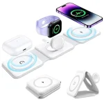 3-in-1 Magnetic Folding Wireless Charger, 15W Fast Charging, USB Type-C, for Phones, Watches, and Earbuds