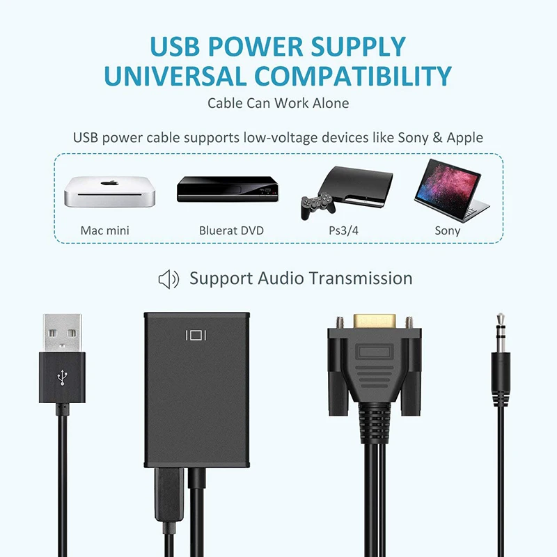 VGA to HDMI-compatible Audio Converter Adapter Cable 1080P With Audio Output VGA HD Adapter for laptop to HDTV Projector - Image 5