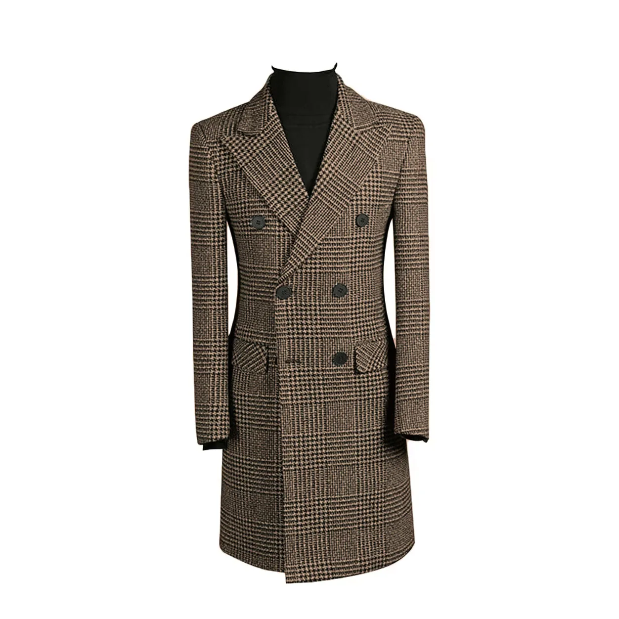 Autumn Winter Houndstooth Men's Long Coat Double Breasted Classic Jacket for Wedding Formal Blazers Groom Business Tuxedos - Image 6