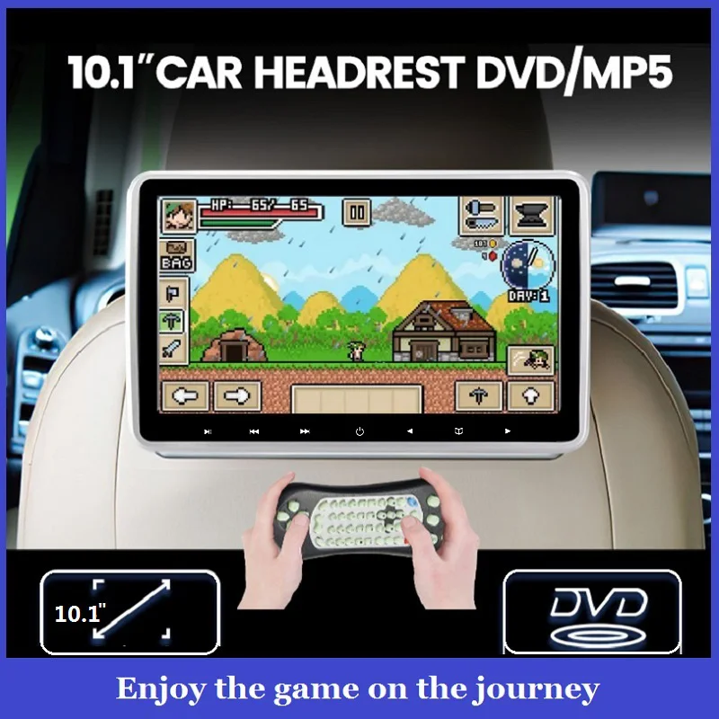 10.1" Car Headrest 1024*600 Monitor Display DVD Video Player Portable TV USB/SD/AV/FM LCD Touch Button MP5 Games Remote Control - Image 2