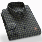 Mens Plaid Washed Brushed Long Sleeve Shirts Easy Care Comfortable Casual 100% Cotton Fashion Slim Fit Button Down Shirts Clothe