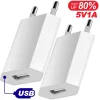 1-5PCS EU Plug Phone Charger 5V/1A Wall USB Home Travel Power Adapter for Xiaomi Samsung Huawei Google Phone Charger Head Block