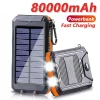 Solar Power Bank 80000mAh Portable Charging Poverbank External Battery Charger Strong Light LDE Light for All Smartphones
