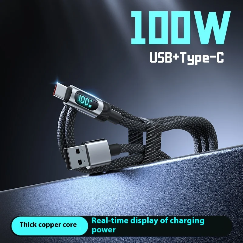 100W intelligent digital display Fast Charging USB Type C Cable Digital Display Data Cable for Huawei Xiaomi Samsung