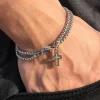 Personalized Design Silver Color Stainless Steel Double Layer Cross Pendant Bracelet for Men Trendy Hip Hop Rock Jewelry No Fade