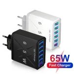 65W Mobile Phone 6 Ports Fast Charger USB Charger Fast Charging Adapter 6-in-1 QC3.0 US EU KR Plug Quick Wall Charger for iPhone