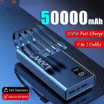 120W 50000mAh High Capacity Power Bank 4 in 1 Cables Fast Charging Power Bank Portable Charger For iPhone Samsung