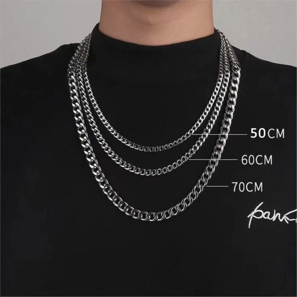 Width 5/7/9MM Hiphop Cuban Link Stainless Steel Chains Necklace for Men Basic Simple Rapper's Choker Fashion Jewelry Accessories - Image 3