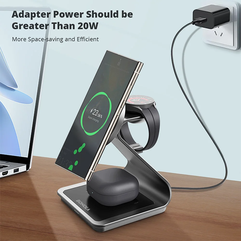 Bonola Magnetic 3 in 1 Wireless Charger Station for Samsung S24 Ultra/S25 25w Fast Charging Stand for Galaxy Watch 7/6/5/Earbuds - Image 2