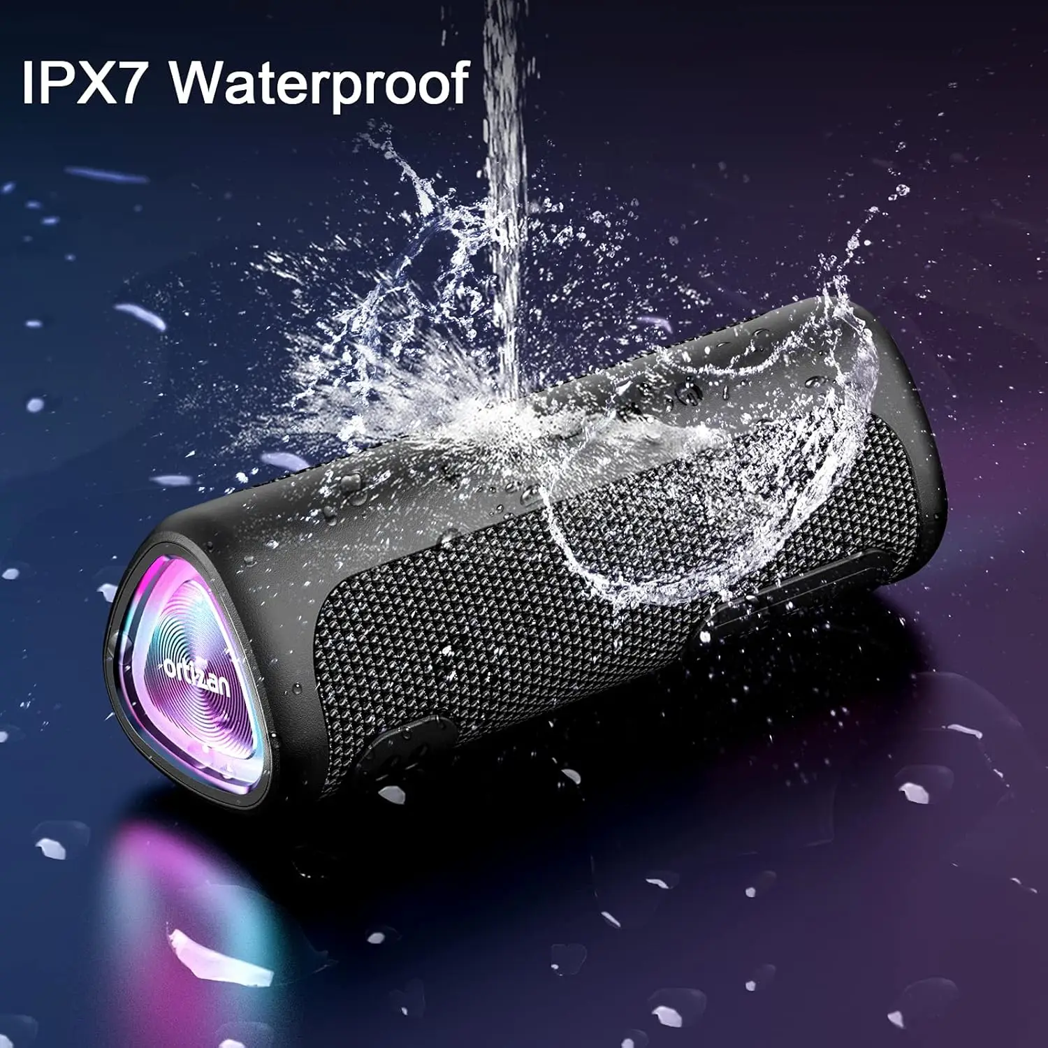 Ortizan M7 Bluetooth Speaker, Portable Speaker with 24W Loud Stereo Sound, RGB Lights, AUX-in, TF,Bluetooth 5.3, IPX7 Waterproof - Image 5