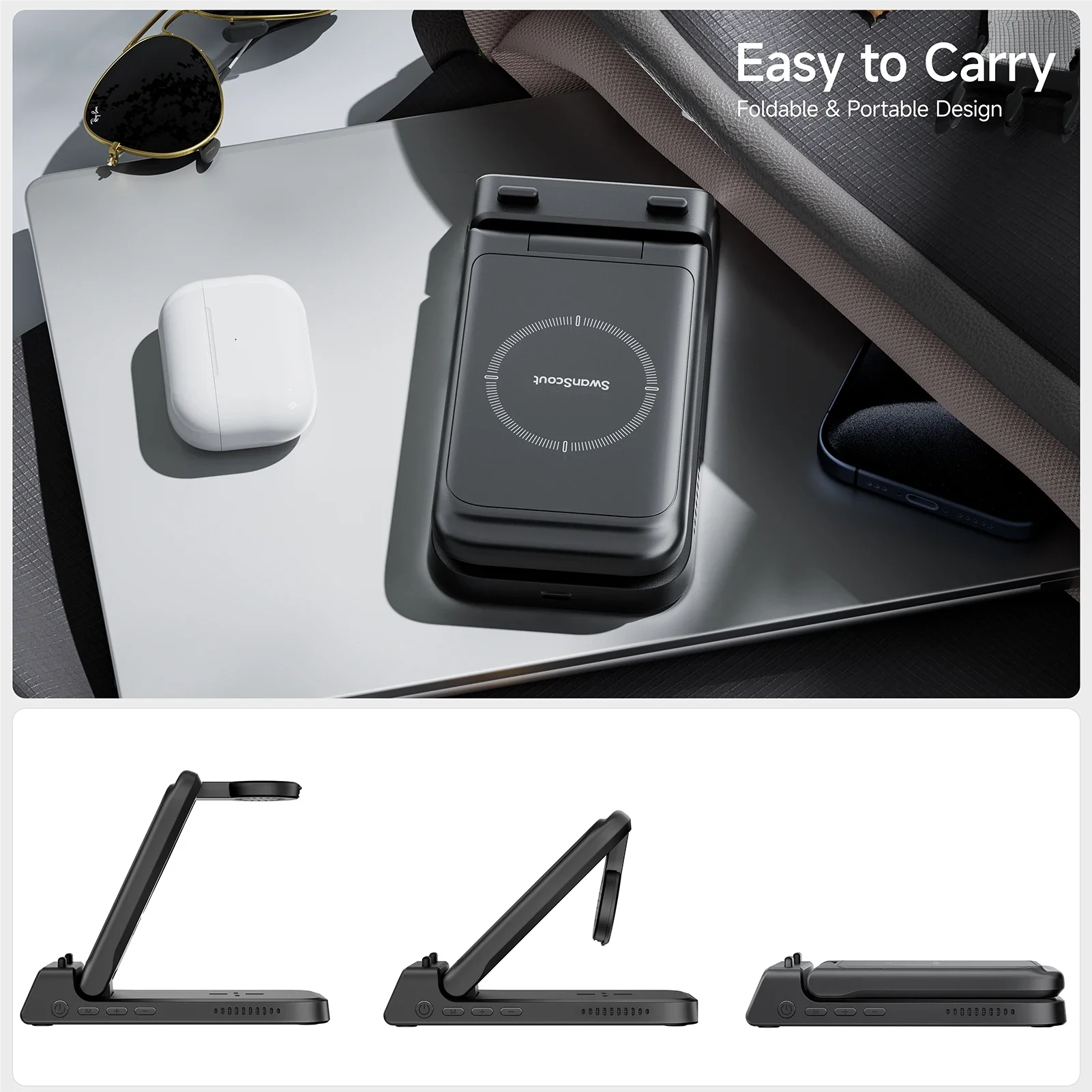 SwanScout 703A Wireless Charger for iPhone 17 16 15 14 Charging Station for Apple Watch 11 10 9 Ultra 3 SE 2 for AirPods 4 Pro 3 - Image 5