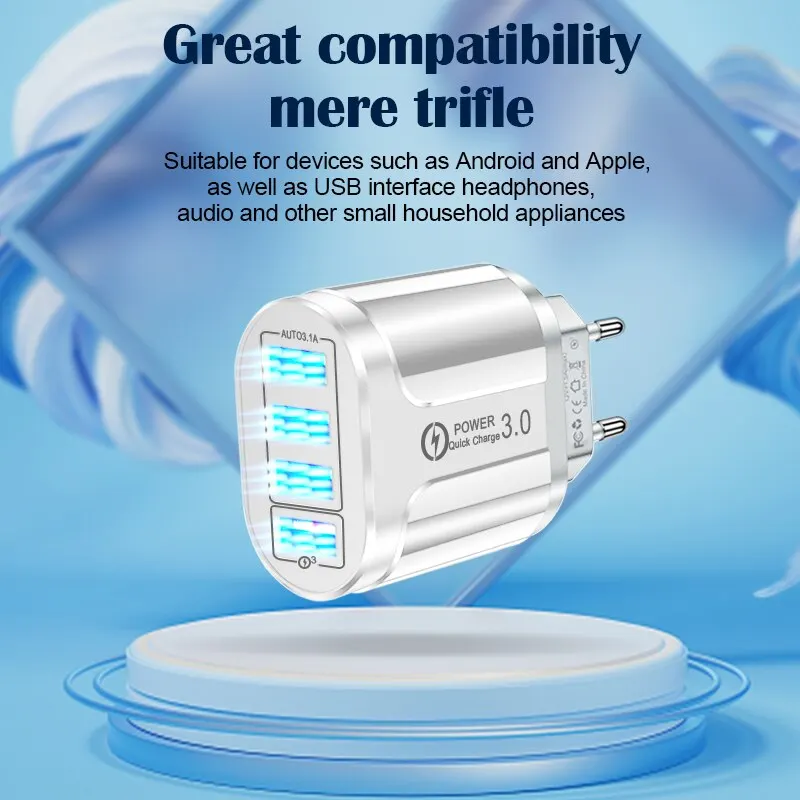 48W Fast Charging Europe EU US Plug USB Charger 4 Ports Quick Charger 3.0 USB Mobile Phone Travel Charger Universal Adapter 3A - Image 5