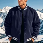 Men's Baseball Jacket with Stand-up Collar Button, Flight Jacket Monochromatic Loose, Casual, American Sports, Autumn and Winter