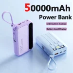 50000mAh Fast Charging Power Bank Large Capacity Built-in 4 Cables Portable Extra Battery Charger For iPhone Samsung Universal