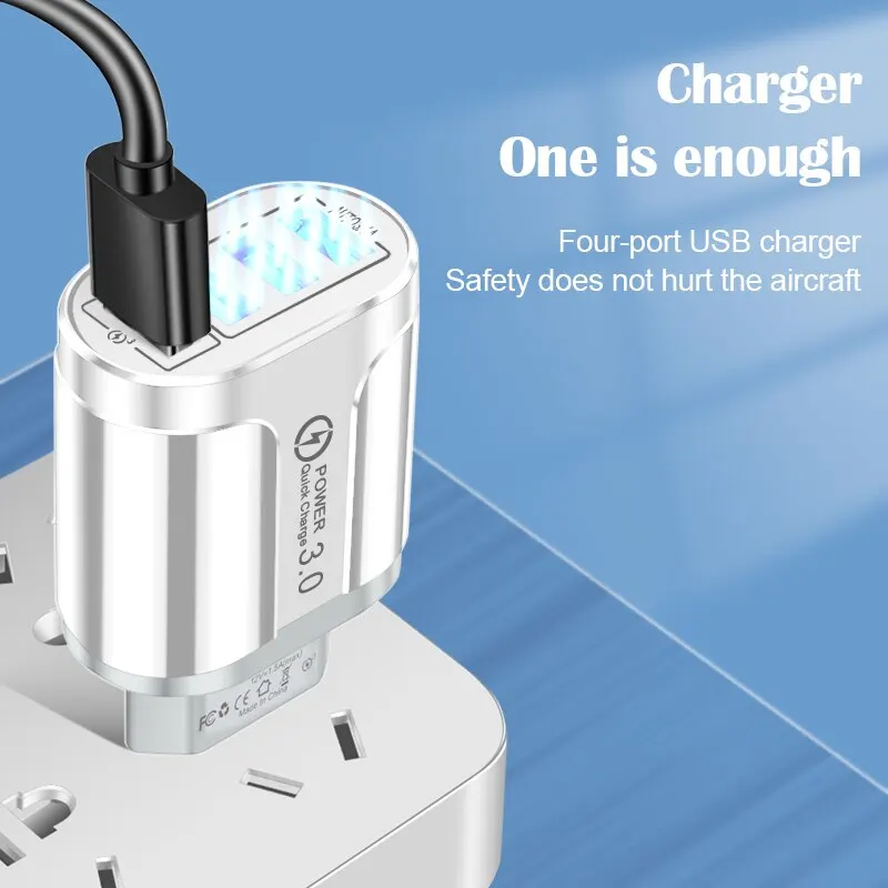 48W Fast Charging Europe EU US Plug USB Charger 4 Ports Quick Charger 3.0 USB Mobile Phone Travel Charger Universal Adapter 3A - Image 2