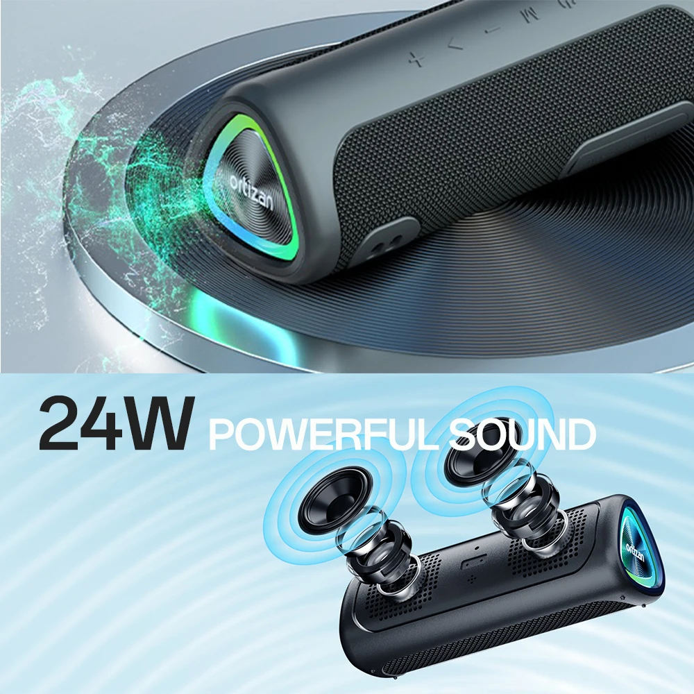 Ortizan M7 Bluetooth Speaker, Portable Speaker with 24W Loud Stereo Sound, RGB Lights, AUX-in, TF,Bluetooth 5.3, IPX7 Waterproof - Image 2