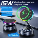 720° Rotation RGB Magnetic Car Wireless Charger Vacuum Suction Cup Phone Holder for Magsafe iPhone 17~12 Fast Charging Bracket