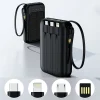 Solar Power Bank Built in Cables Portable Charger External Spare Battery Mini Powerbank with LED Light for IPhone Xiaomi Huawei