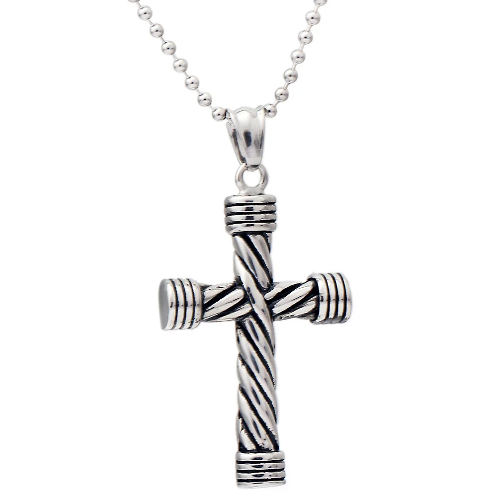 Fashion Men's Black 316L Stainless Steel Cross Pendant Necklace for Man Jewelry Accessories Necklace Rosary Jewelry