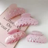 1pc Pink Bow Rhinestone Grab Clip， Sweet Temperament Versatile Acetate Half Tie Hairpin， Medium Flower Shark Clip Headpiece