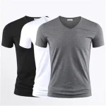 2026 Men's T Shirt Pure Color V Collar Short Sleeved Tops Tees Men T-Shirt Black Tights Man T-Shirts Fitness For Male Clothes