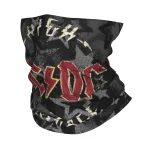 Custom Black AC DC Logo Camouflage Heavy Metal Band Bandana Neck Warmer Women Men Winter Hiking Ski Scarf Gaiter Face Cover