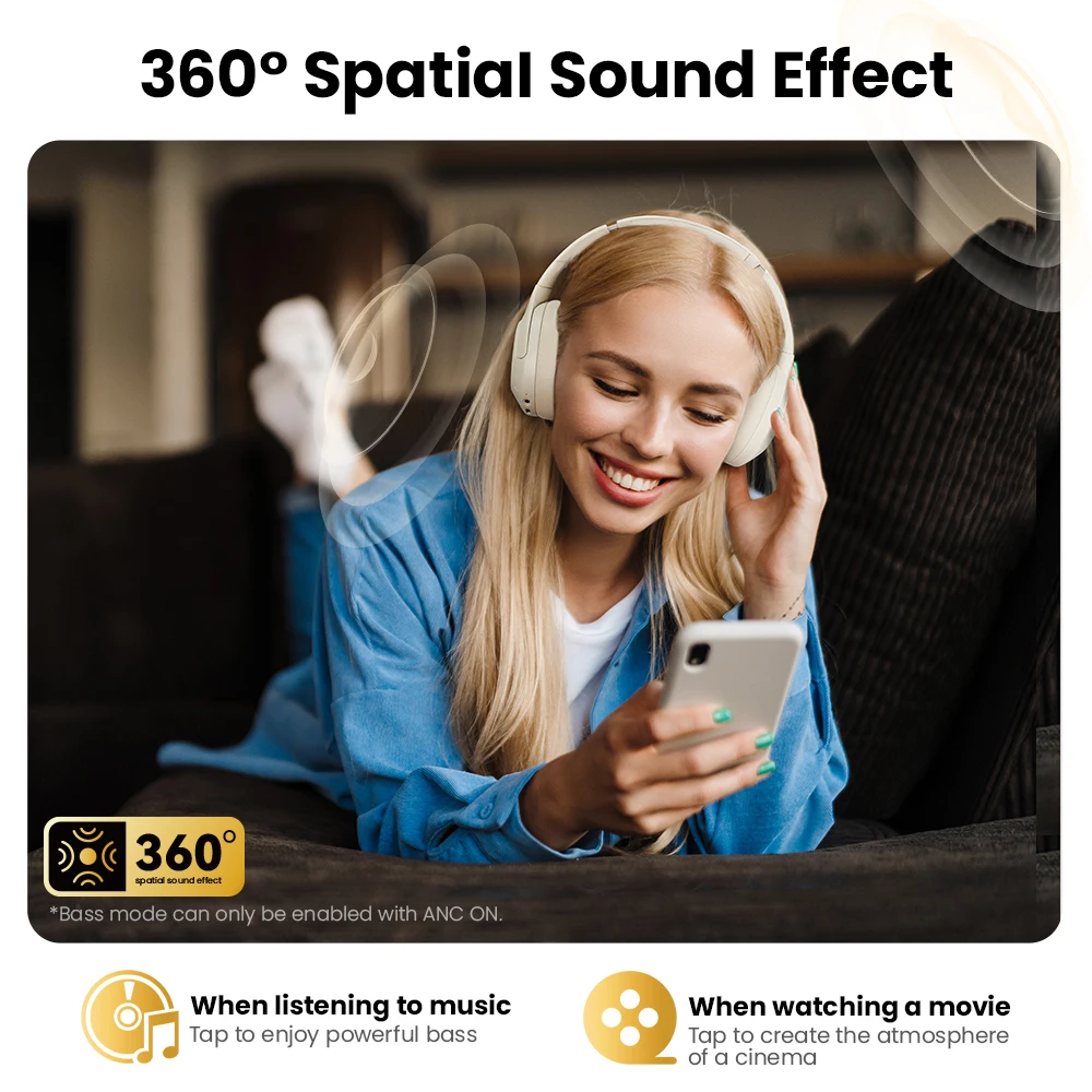 HAYLOU S30 Wireless Bluetooth 5.4 Headphones 43dB Adaptive Noise Cancelling Headsets 40mm Driver 80H Playtime Earphones - Image 6