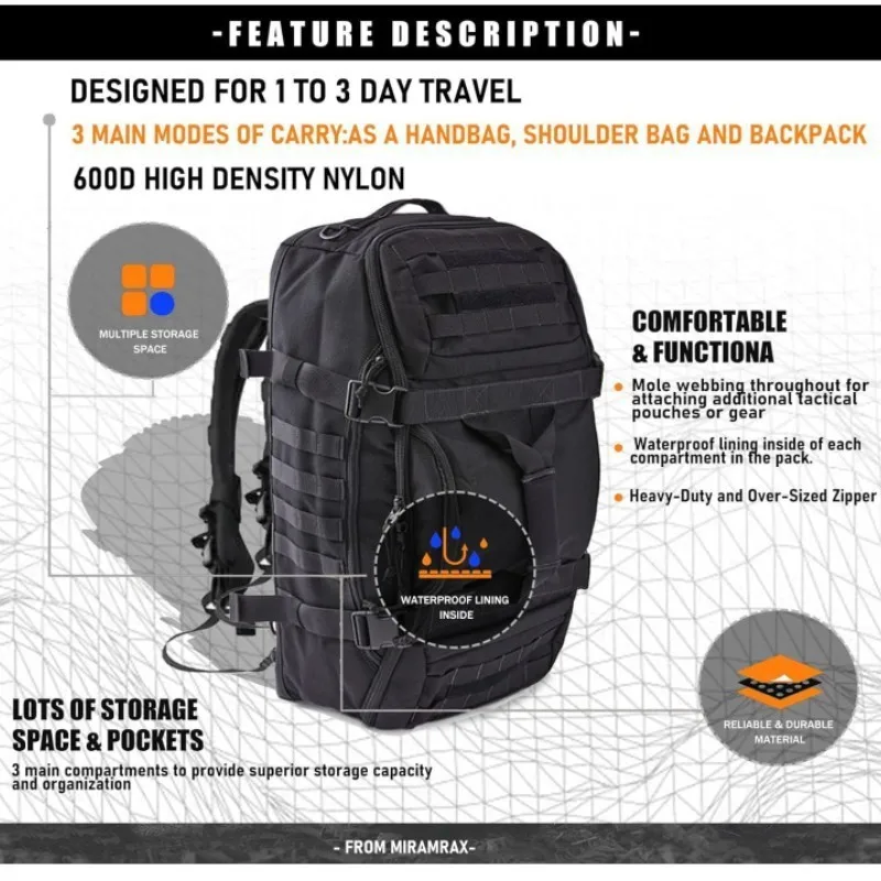 2025 New 45L Large Duffle Bag Tactical Backpack Outdoor Camping Bags Molle Men Backpacks Fashion Travel Bag for Hiking - Image 4