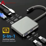 USB C Hub 5 In 1 Multiport Adapter 4K HDMI Type C PD 100W RJ45 1000Mbps USB 3.0 Splitter Docking Station for Laptop Computer PC