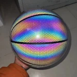 Luminous Basketball Ball Holographic Reflective Lighted Flash Ball PU Wear-Resistant Glowing Basketball Night Sports Game