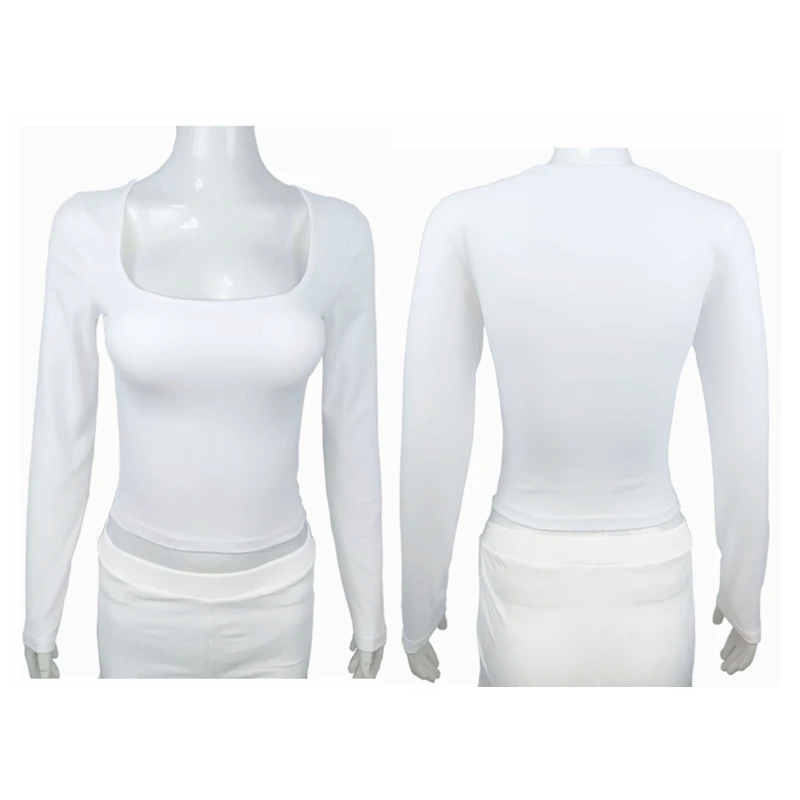 Long Sleeve T-shirt Slim Tops Sexy Woman Clothing Square-Cut Collar Close-fitting Tee Shirt Street Wear Fall 2025 New 2523 - Image 4
