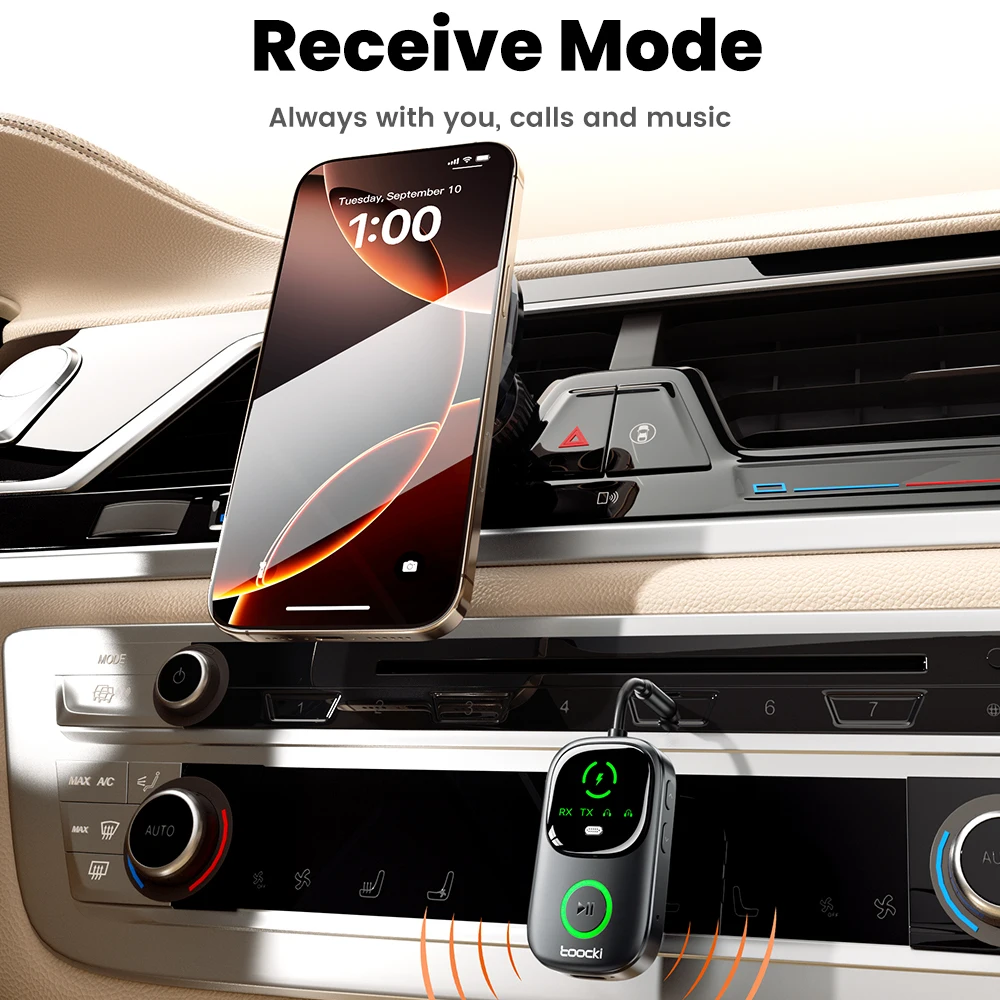 Toocki Bluetooth 5.4 Audio Reciever Transmitter RT/TX 2 In 1 Adapter for TV Earphones Cars Flights 3.5mm AUX Bluetooth Dongle - Image 3