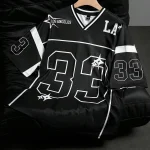 Los Angeles Black NO.33 Football Jersey Fashion Casual V-neck Sport Tshirt Oversized Men Tee Clothing Streetwear Quick Dry Tops