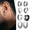 Punk Viking Hoop Earrings for Men Boys,Vintage Celtic Knot Stainless Steel Huggies Earrings,Hip Hop Cool Street Jewelry Gifts
